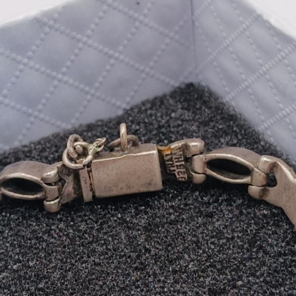 Vintage Sterling Silver 925 Black Onyx Marcasite Thai Tennis Bracelet, 7" with - Picture 5 of 6